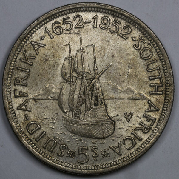 South Africa 5 Shillings, 1952, 300th Anniversary - Founding of Capetown Silver C200 - Image 2