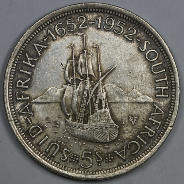 South Africa 5 Shillings, 1952, 300th Anniversary - Founding of Capetown Silver C198 - Image 2