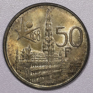 1958 50 Francs - Baudouin I Silver UNC C01