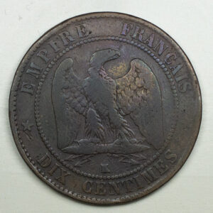 Alternative view of 1862 France 10 Centimes Emperor Napoleon III C40