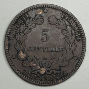 Alternative view of 1897 France 5 Centimes Emperor Napoleon III C41