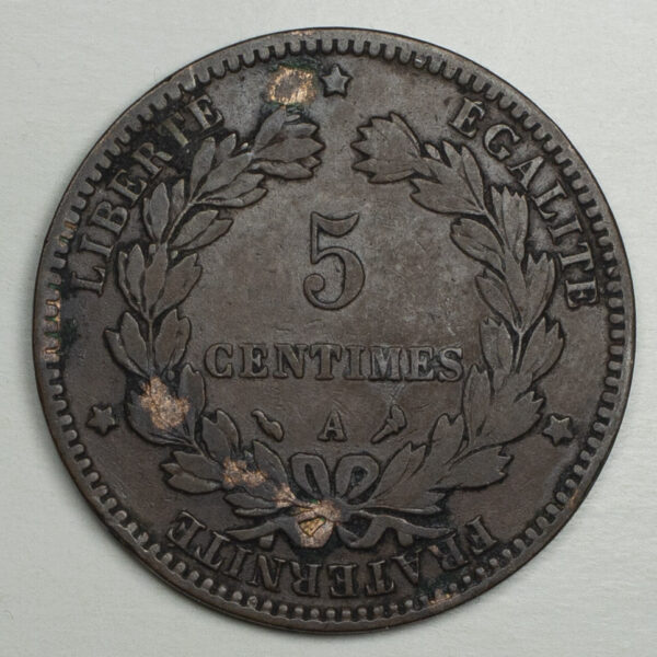 1897 France 5 Centimes Emperor Napoleon III C41 - Image 2