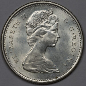 Alternative view of 1967 Canada 25 Cents Silve Centennial Bobcat C182