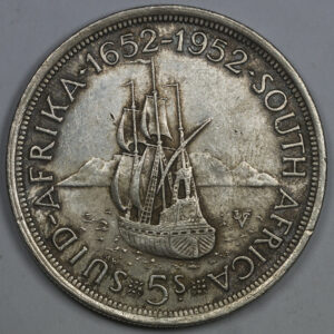 Alternative view of South Africa 5 Shillings, 1952, 300th Anniversary - Founding of Capetown Silver C198