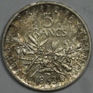 Alternative view of 1963 5 Francs France Silver C209