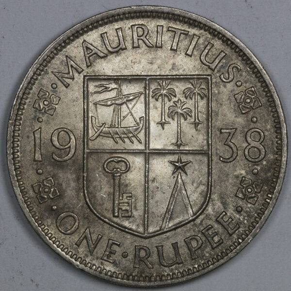 1938 1 Rupee - George VI Silver Mauritius RARE C208 - Image 2