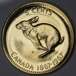 1967 CANADA 5 CENT NICKEL RABBIT 1867-1967 UNC (GOLD PLATED) C244