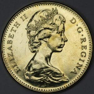 Alternative view of 1967 CANADA 5 CENT NICKEL RABBIT 1867-1967 UNC (GOLD PLATED) C244