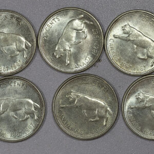1967 LOT 6x Canada 25 Cents Silver Centennial Bobcat C267