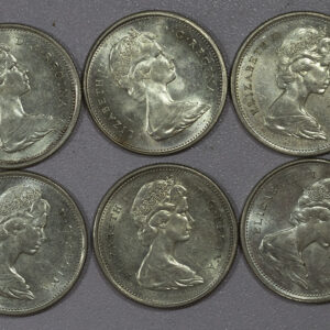 Alternative view of 1967 LOT 6x Canada 25 Cents Silver Centennial Bobcat C267