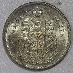Alternative view of 1964 50 Cents - Elizabeth II 1st portrait, complete coat of arms UNC C266
