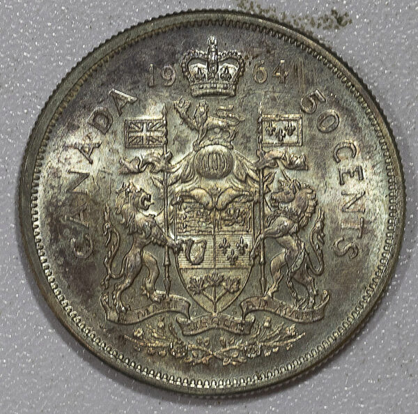 1964 50 Cents - Elizabeth II 1st portrait, complete coat of arms UNC C266 - Image 2