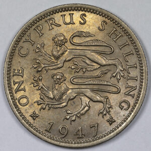 Alternative view of 1947 Cyprus - 1 Shilling 1947 - George VI C321