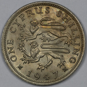 Alternative view of 1947 Cyprus - 1 Shilling 1947 - George VI C322